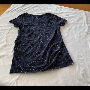 H&M Mama Navy Polka Dot Short Sleeve Maternity Top, Sz M